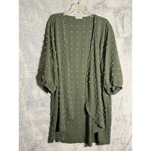 HOTOUCH Womens XXL Olive Green Pom Pom Textured Open Front Cardigan Kimono